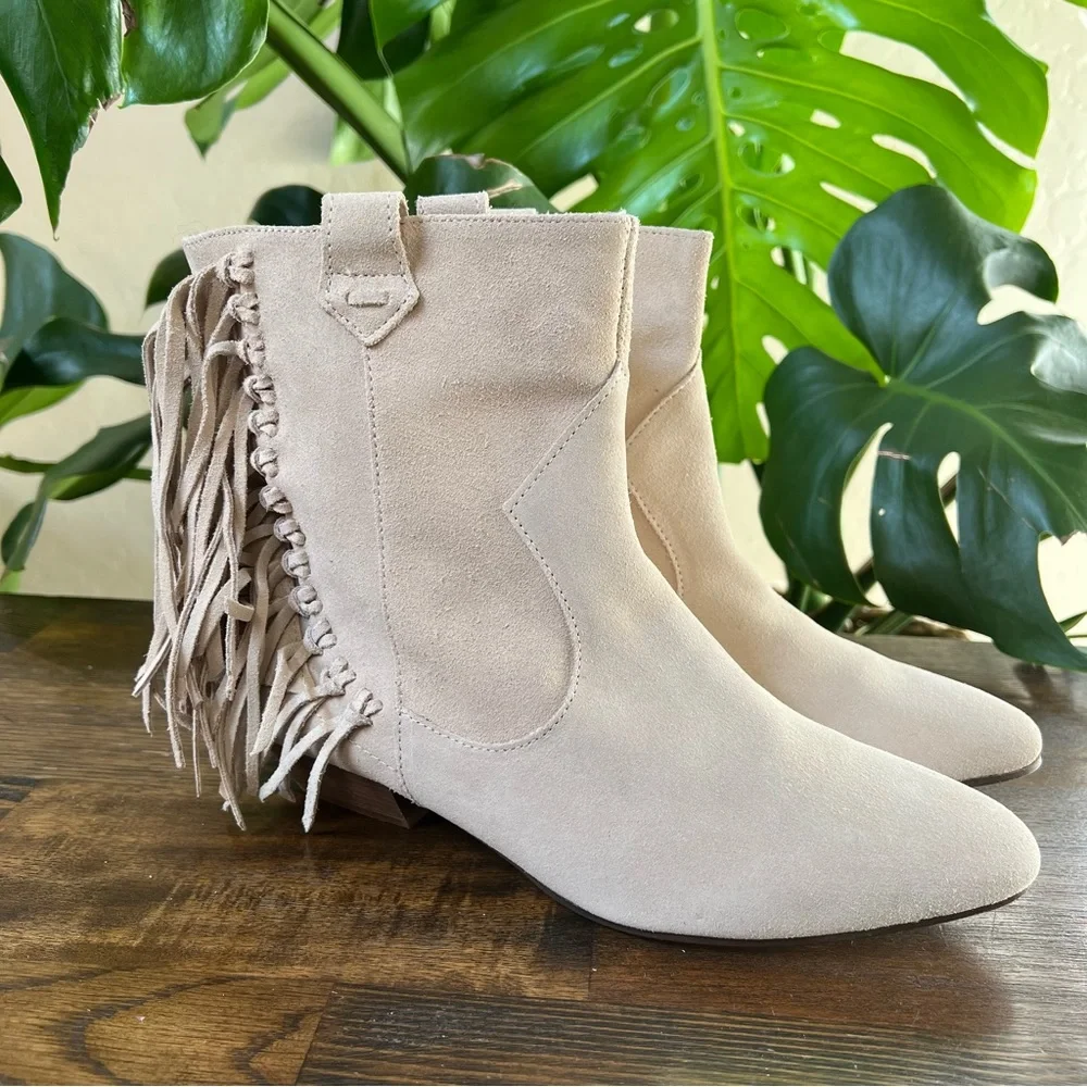 Zara Fringe Cream Suede Ankle Boots EU39 US8 ‘Display Shoes’